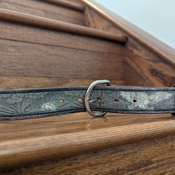 Brushy Creek Embossed Distressed Gray Leather Eagle Belt Sz 32 - Picture 8 of 13